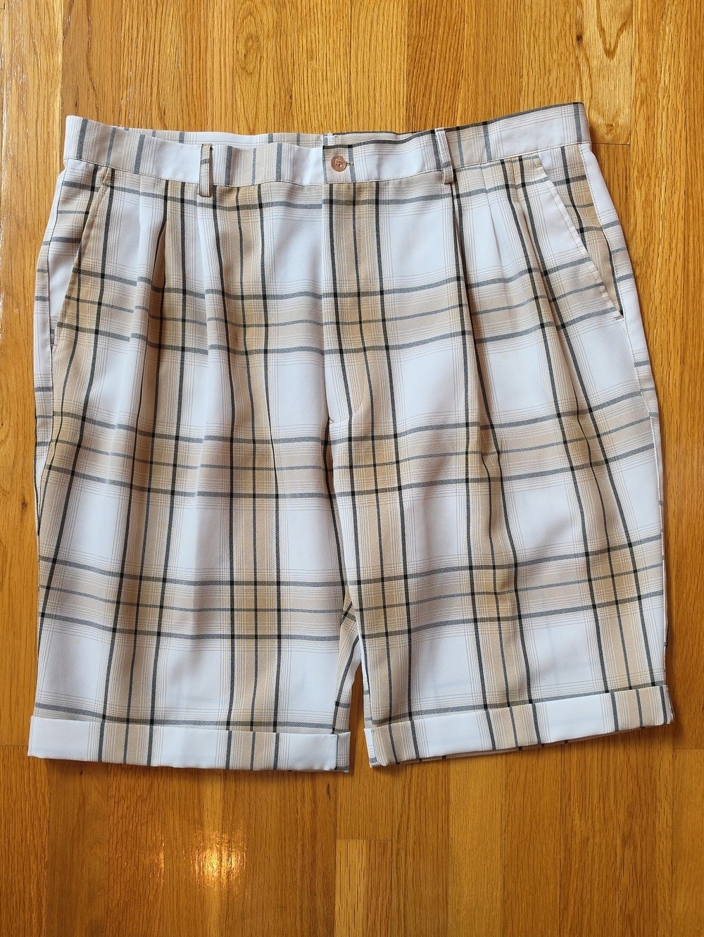 Tony Blake Pleated Plaid Bermuda Shorts Rolled Cuff Chino Golf Shorts - Size 42